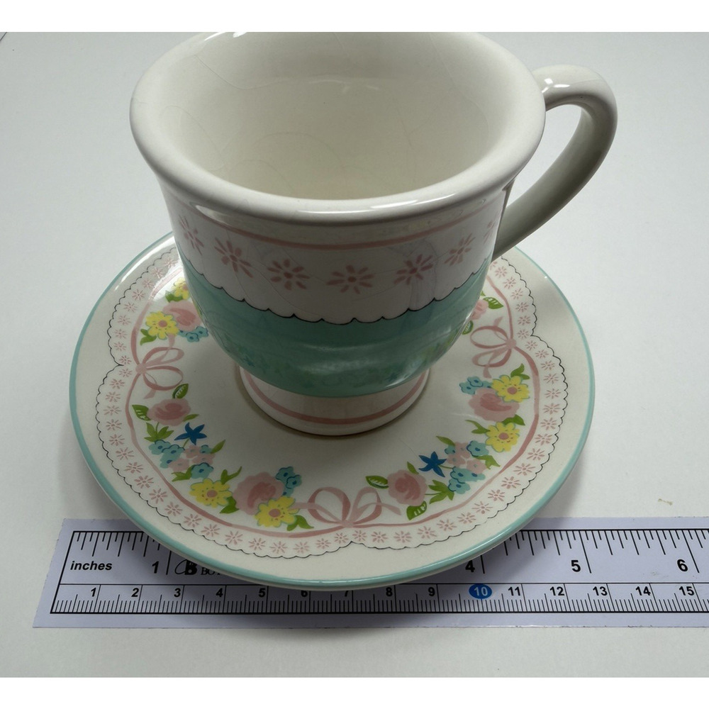 Yankee Candle Vintage Floral Pastel Ceramic Teacup & Saucer Tea Light Holder - Picture 6 of 6